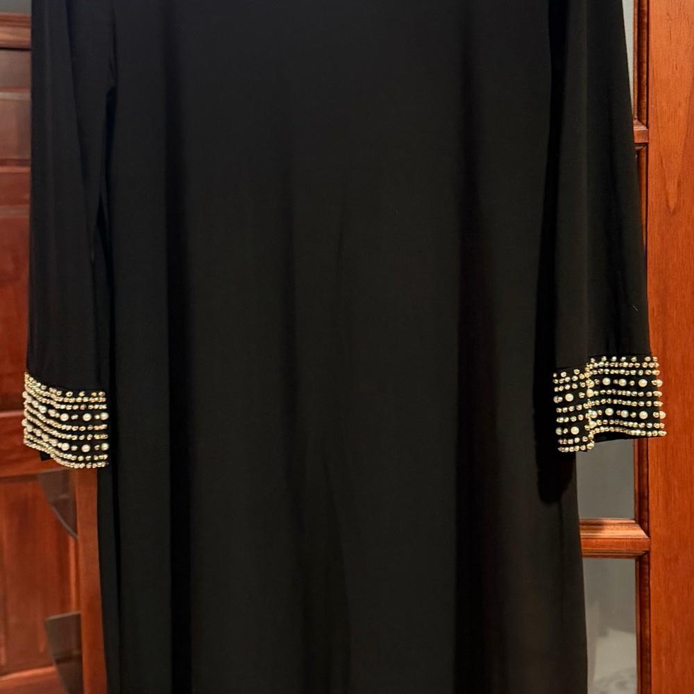 Elegant Black Dress with Pearl Accents